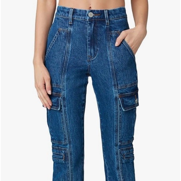 Blue Denim Cargo Flare Pants - Women - Picture 6 of 13